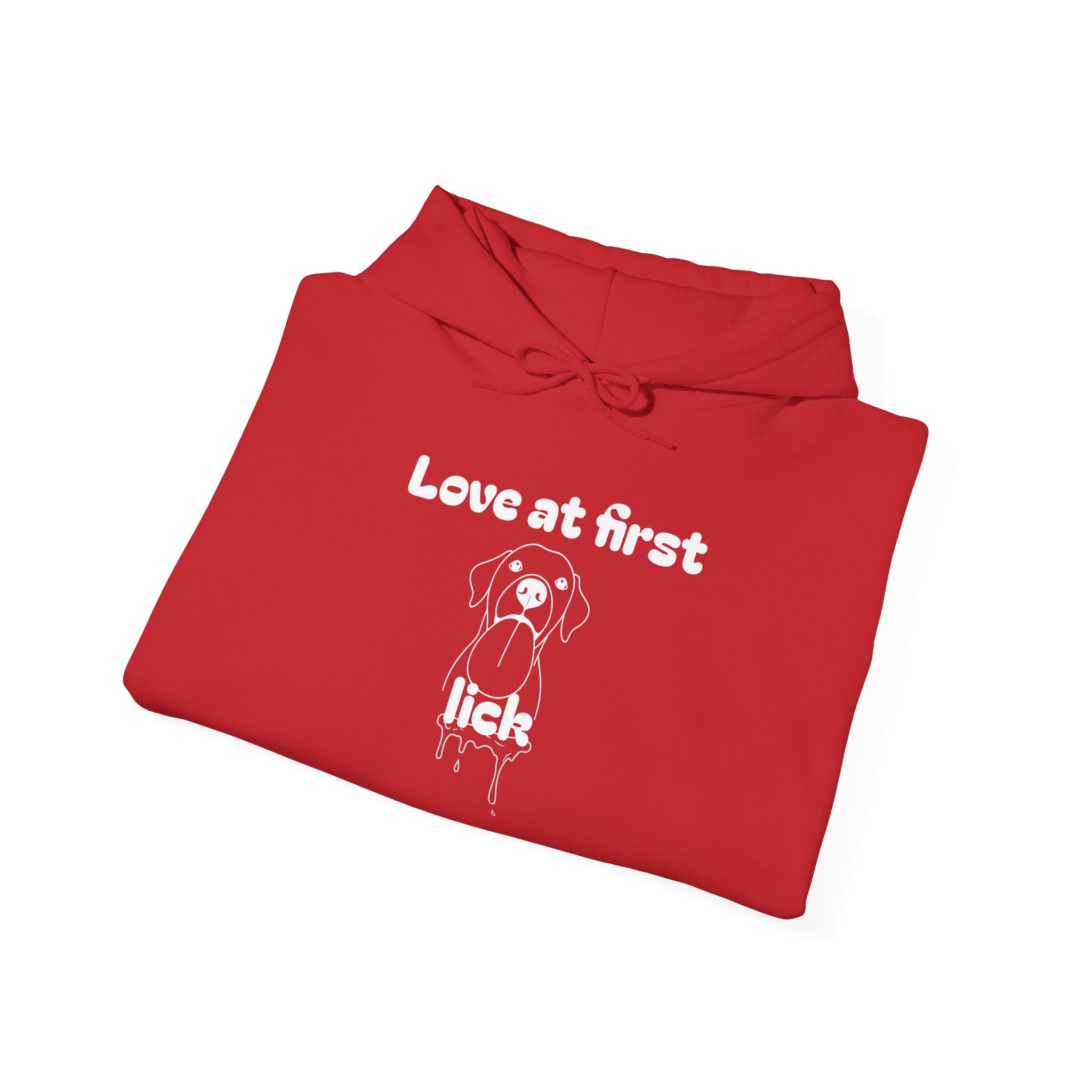 Love At First Lick Unisex Heavy Blend Hoodie, Cute Dog Sweatshirt, Pet Lover Gift, Cozy Fashion, Animal Lover Hoodie