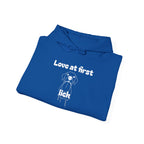 Love At First Lick Unisex Heavy Blend Hoodie, Cute Dog Sweatshirt, Pet Lover Gift, Cozy Fashion, Animal Lover Hoodie