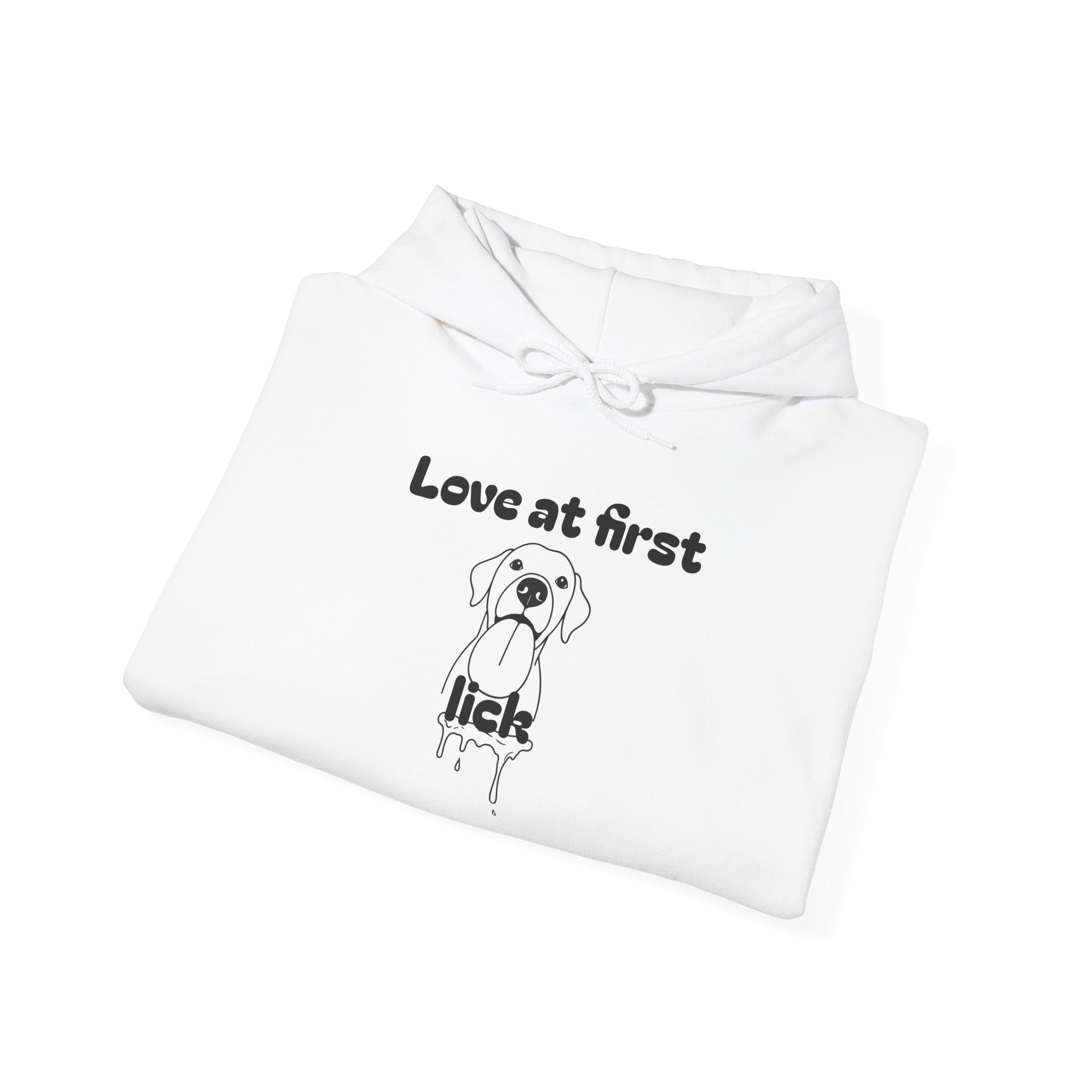 Love At First Lick Unisex Heavy Blend Hoodie, Cute Dog Sweatshirt, Pet Lover Gift, Cozy Fashion, Animal Lover Hoodie