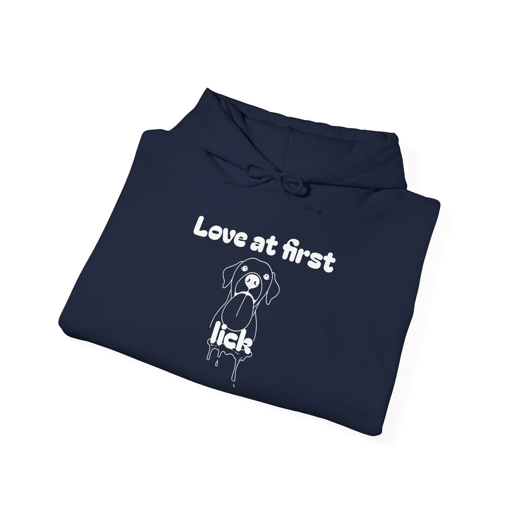 Love At First Lick Unisex Heavy Blend Hoodie, Cute Dog Sweatshirt, Pet Lover Gift, Cozy Fashion, Animal Lover Hoodie