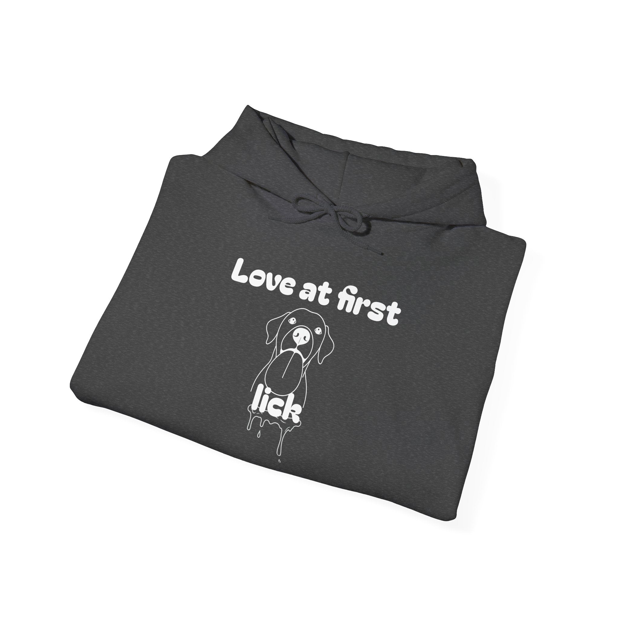 Love At First Lick Unisex Heavy Blend Hoodie, Cute Dog Sweatshirt, Pet Lover Gift, Cozy Fashion, Animal Lover Hoodie