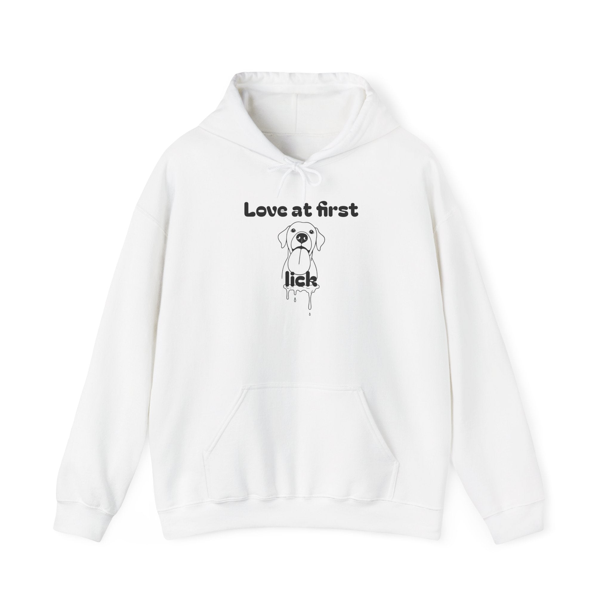 Love At First Lick Unisex Heavy Blend Hoodie, Cute Dog Sweatshirt, Pet Lover Gift, Cozy Fashion, Animal Lover Hoodie