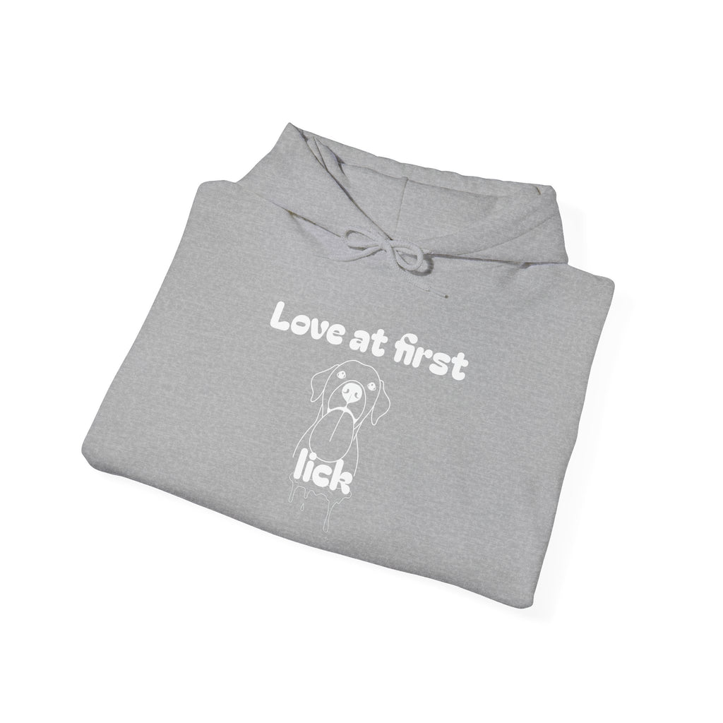 Love At First Lick Unisex Heavy Blend Hoodie, Cute Dog Sweatshirt, Pet Lover Gift, Cozy Fashion, Animal Lover Hoodie