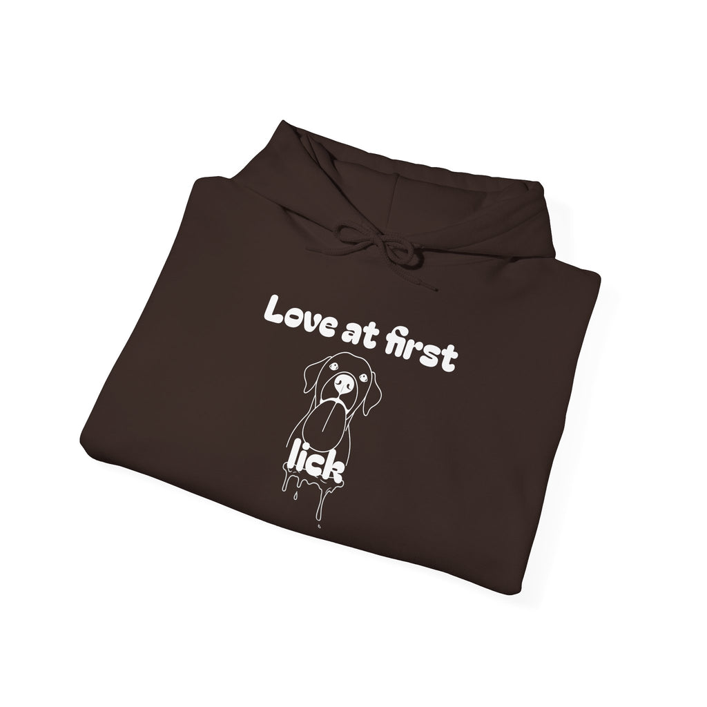 Love At First Lick Unisex Heavy Blend Hoodie, Cute Dog Sweatshirt, Pet Lover Gift, Cozy Fashion, Animal Lover Hoodie