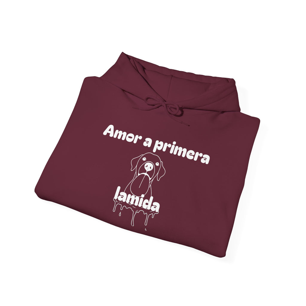 Amor a Primera Lamida Unisex Heavy Blend Hoodie, Cute Dog Sweatshirt, Pet Lover Gift, Cozy Fashion, Animal Lover Hoodie