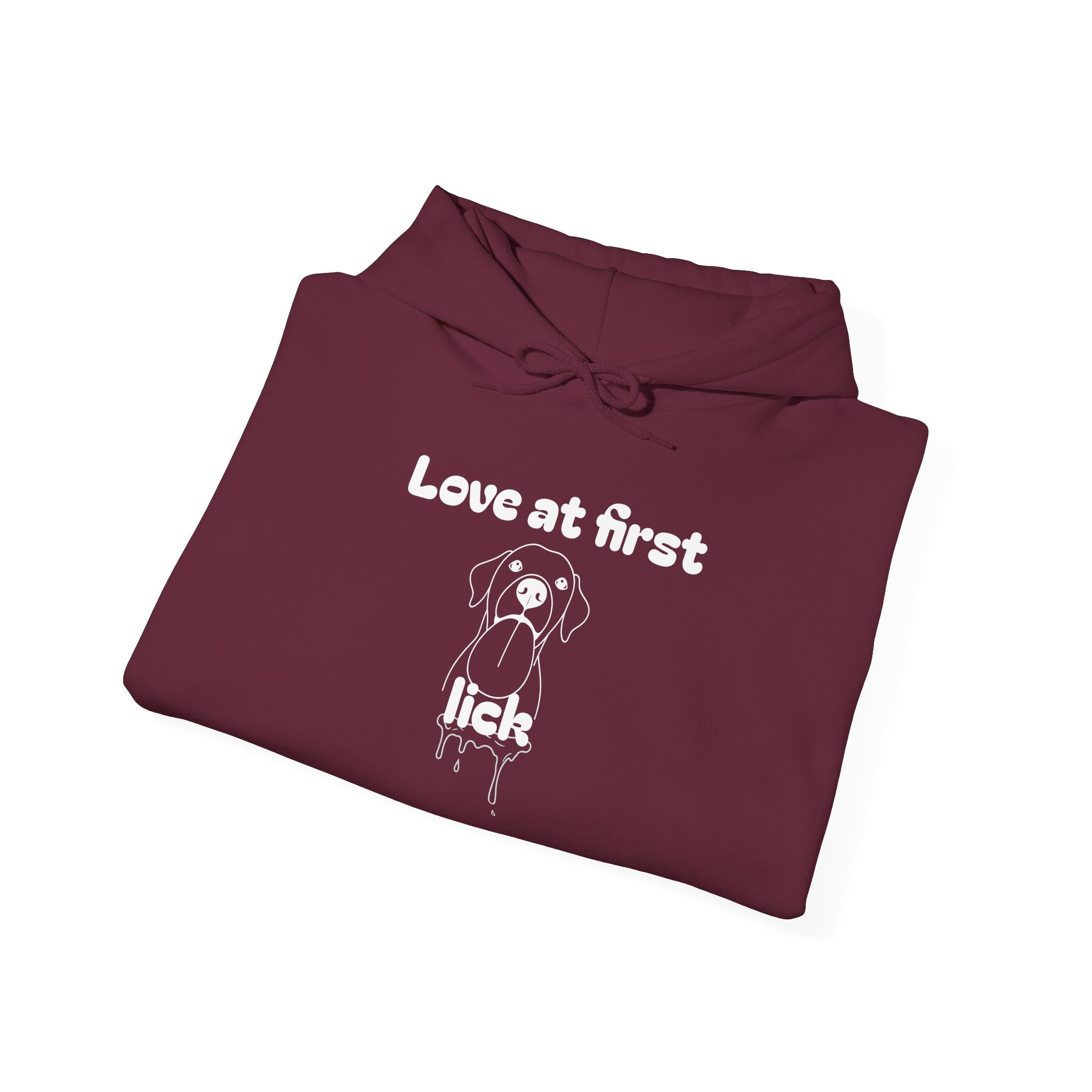 Love At First Lick Unisex Heavy Blend Hoodie, Cute Dog Sweatshirt, Pet Lover Gift, Cozy Fashion, Animal Lover Hoodie